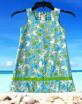 Hartstrings Girls Size 5 Sleeveless Reversible Dress Blue White Ocean or Plaid S - Image 1 of 4