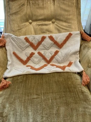 Retro Geometric Chenille Woven  Orange/Creme Throw Pillow By Ikayarn - Image 1 of 4