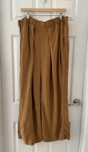 Free People Nothin to Say Pleated Pant Womens Gold Brown Wide Leg Trouser XL - Picture 1 of 6
