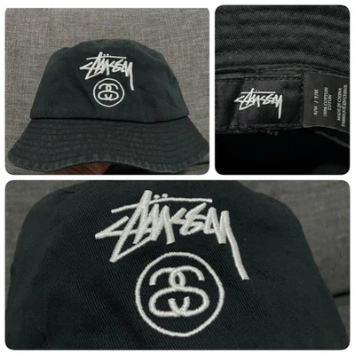 Stussy Bucket Hat Cap Logo Embroidered Streetwear Skater Black S/M - Image 1 of 4