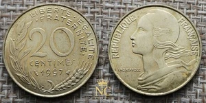 Coin France – 1997 – 20 centimes Marianne Cupro – VF - Picture 1 of 3