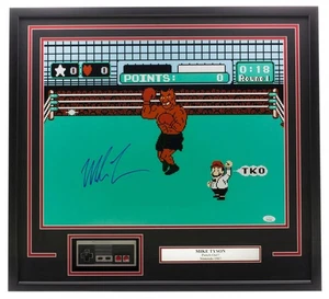 Mike Tyson Signed in Blue Framed 16x20 Punch Out Boxing Photo w/Controller JSA - Picture 1 of 3