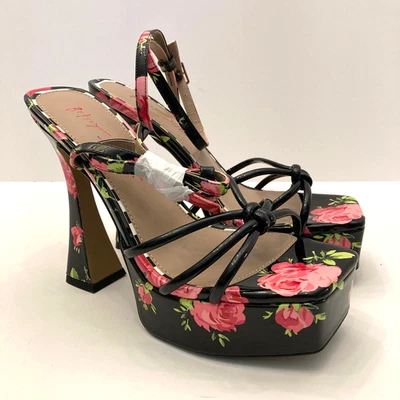 Tacones de plataforma de charol Betsey Johnson Tiky Roses para mujer 8 tiras de cuero sintético Foto 1 de 4