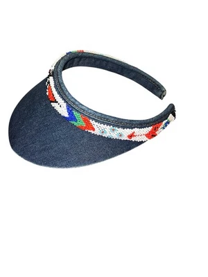 Parasol de mezclilla vintage Liz Claiborne - ribete con cuentas estilo azteca - Hecho en Taiwán Foto 1 de 4