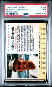 1963 Post Cereal Roberto Clemente #143 taglio a mano PSA 1 - Foto 1 di 2