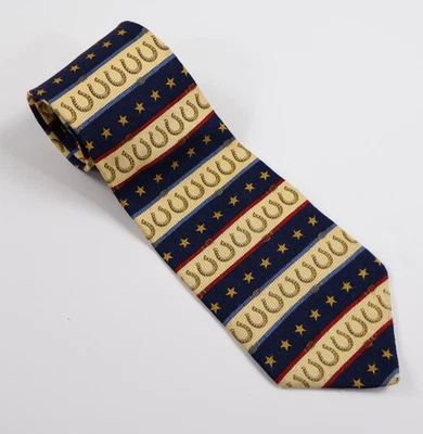 复古 Tommy Hilfiger 男式丝绸领带马蹄铁马术全印花 — 第 1/4 张图片