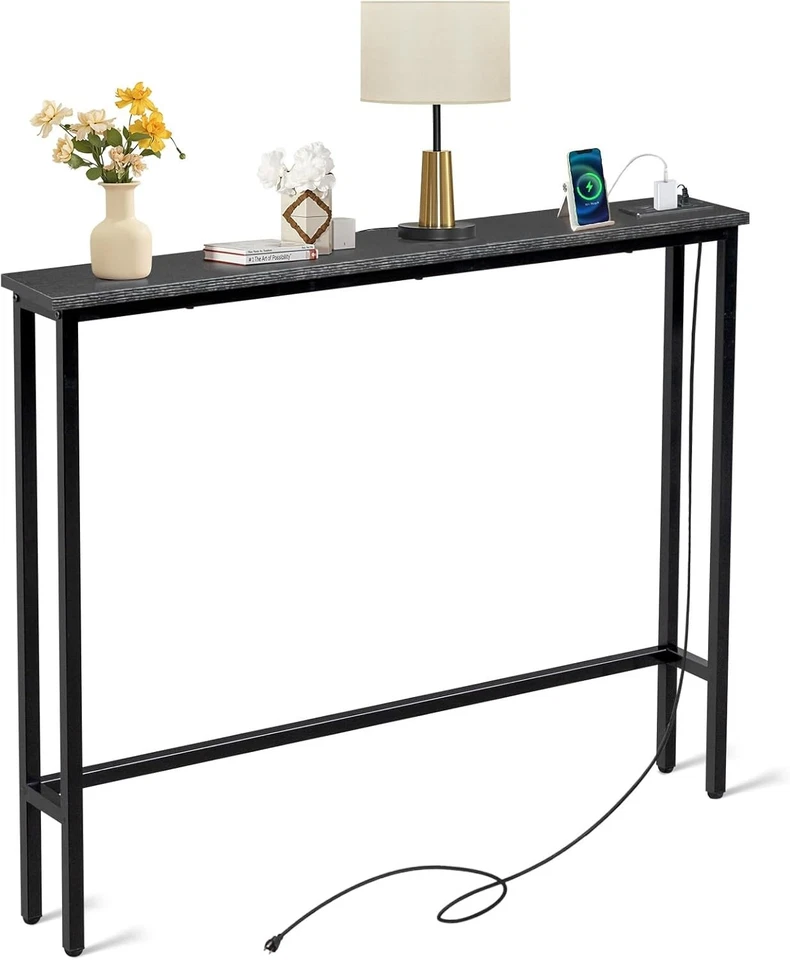 Slim Console Table with Power Outlets & USB, 15x100x79cm, Space-Saving - Image 1 of 4