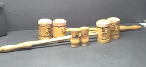 3 Lots Wooden Roaster Salt And Pepper Shakers 2 Sets Woodpecker Woodware Japan  - Picture 1 of 13