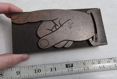 Vintage Letterpress Printing Block ALL Wood Finger Pointing Hand Large - Image 1 of 4
