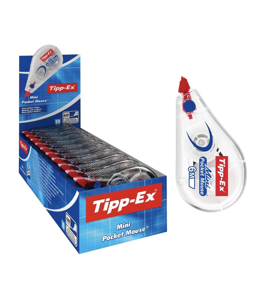 Tipp-Ex Mini Pocket Mouse Plastic Tape - Box of 10 - Ideal Quality 6M -BRAND NEW