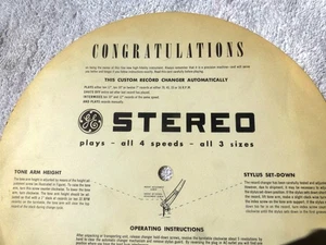 General Electric VACU MAGIC Turntable USER Operating INSTRUCTION DISC Model 1242 - Picture 1 of 3