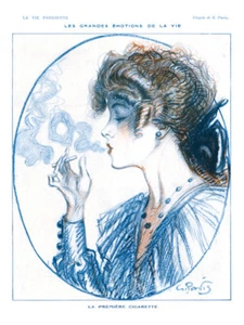 Stampa Poster Giovane Donna Profilo Fumare La Premiere Sigaretta Pavis Pavis - Foto 1 di 1