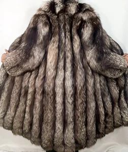 Real Fur Silver Arctic Fox Silver Grey Vintage Frosty Oversized Lux Coat FR420 - Picture 1 of 14