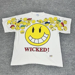 Vintage 90s Freeze Smiley Face Wicked Shirt Large White New York All Over Print - Bild 1 von 10