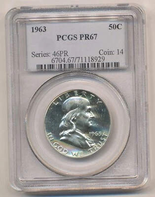 1963 P FRANKLIN PROOF SILVER HALF DOLLAR PCGS PF67 - Image 1 of 2