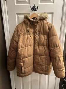 Members Only Puffer Jacket Men's Size Medium Tan Brown Faux Fur Hooded Eskimo - Picture 1 of 15