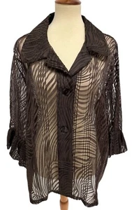Citiknits Women's 3/4 Sleeve Dark Brown Sheer Collared Button Up Blazer Size 1X - Picture 1 of 11