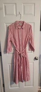 H&M Red and White Striped Midi Shirt Dress Size 14 - Picture 1 of 14