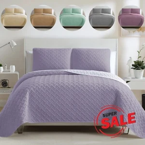 3 PCS Emboss Bedspread Quilted Bedding Set Single Double King Size Bed Throw - Picture 1 of 108