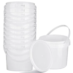 10 Pack White Plastic Bucket With Handle And Lid Food Storage Bucket Containers - Picture 1 of 7