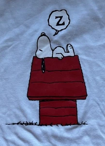 VTG Peanuts by Schultz Snoopy Asleep Long Sleeve NWT White Lt Blue Shirt Sz S/M - Picture 1 of 5
