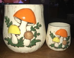 1974 Mushroom Canister Set - 2 Jars No Lids - 4 And 7” - See Details - Picture 1 of 20