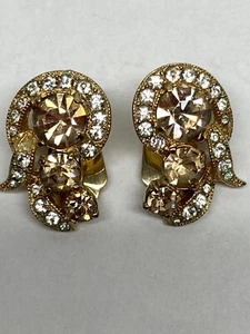 Vintage Eisenberg Ice Ohrringe Clip On Champagner und klare Strasssteine - Bild 1 von 6