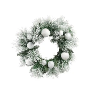 Christmas Wreath Frosted Green White Baubles XMAS Decor Quality 46cm Hamptons - Picture 1 of 2
