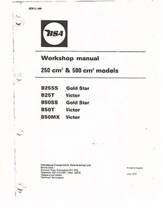 BSA Workshop Manual Book 1971 B25SS Gold Star & 1971 B25T Victor - Picture 1 of 12
