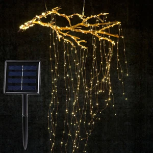 Solar Copper Led String Lights Outdoor Waterfall Fairy Icicle Lamp Garden Decor - Picture 1 of 8