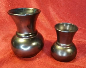 PRINKNASH Studio Pottery Hourglass Urn Hand Craft Vases 4" & 3" Metallic Glaze - Picture 1 of 9