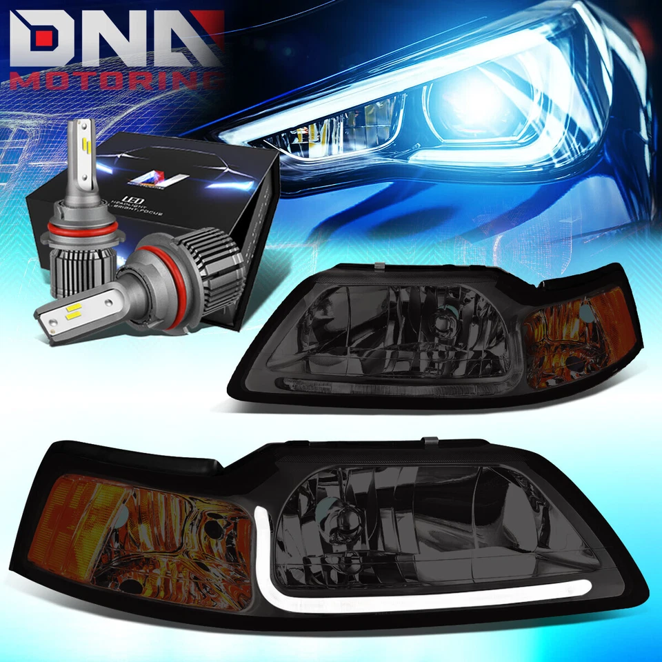 PARA 1999-2004 MUSTANG LED DRL FAROS ESQUINEROS AHUMADOS/ÁMBAR CON KIT LED + VENTILADOR FRÍO Foto 1 de 4