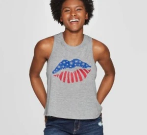 Juniors' American Lips Tank Top - Modern Lux - Gray-NWT - Picture 1 of 2