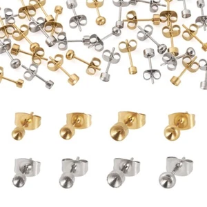 32Pcs 8 Styles 304 Stainless Steel Stud Earring Findings with Loop 13~14x3~4mm - Picture 1 of 7