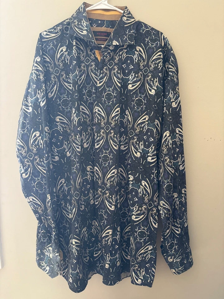 Camisa de vestir de cachemira AXXESS 100 % algodón cuello alto azul 4XL para hombre Foto 1 de 4