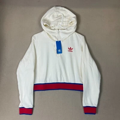 Adidas Hoodie Womens Medium White Embroidered Crop Pullover Sweater Adult NWT - Image 1 of 4