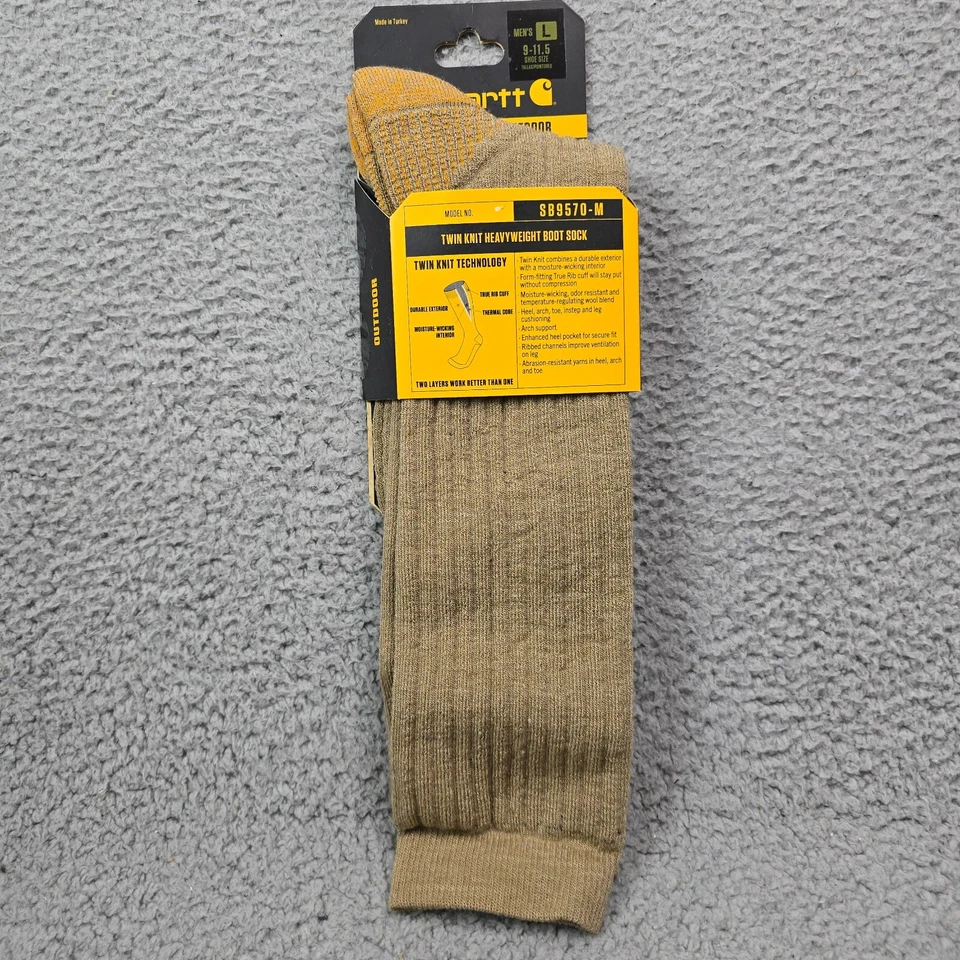 Carhartt Boot Socks 1 pair Mens Large 9-11.5 Beige Heavyweight Knit Outdoors