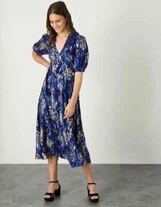 Monsoon Nagini Snake Print Midi Dress Blue Size UK 14 Party Cocktail BNWT New - Picture 1 of 24