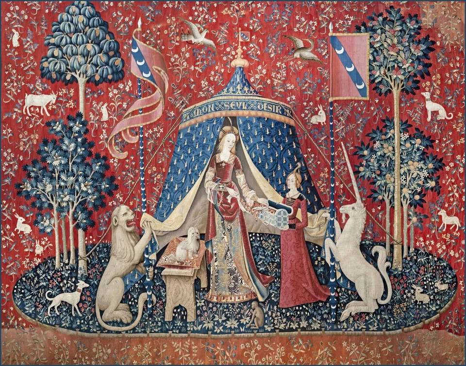GIRL AND UNICORN Art Print from Historic English Tapestry. Storybook Fairytale - Image 1 of 1