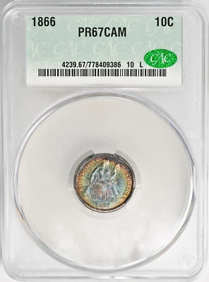 1866 LIBERTY SEATED 10C CACG PR 67 CÁMARA Foto 1 de 4