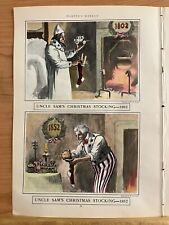 1902 UNCLE SAM’S CHRISTMAS  STOCKING HARPER’S WEEKLY  HAND-COLORED  PRINT