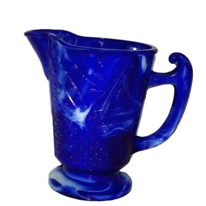 EAPG BARRED FISHSCALE Cobalt Slag Creamer, No. 10 by Unknown, VERY RARE - Picture 1 of 11