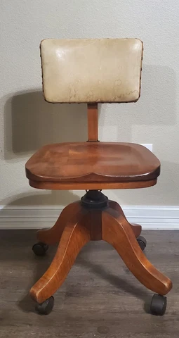 Antique Bankers Chair Leather Nailhead Trim Oak Rolling Office Desk Adjustable Cover