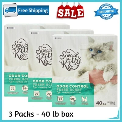 3 Packs Special Kitty Odor Control Tight Clumping Cat Litter, Fresh Scent, 40 lb