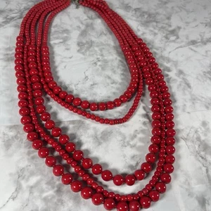 Multi Strang rote Koralle Perlen Halskette von Pearls Plus - Bild 1 von 6