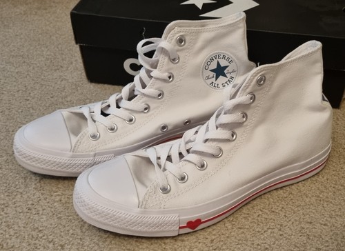 Scarpe da ginnastica alte nuove con scatola UK 7 Love Fear Converse off white canvas hi top