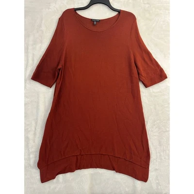Blusa Eileen Fisher laranja elegante tencel elos malha XL suéter páprica - Imagem 1 de 4