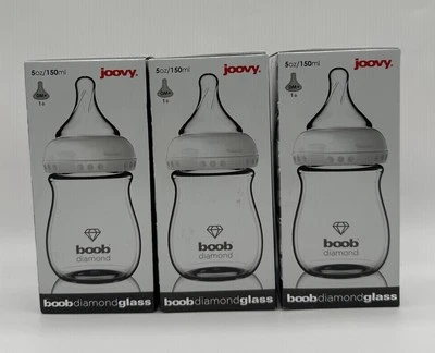 3 biberones de vidrio Joovy Boob Diamond 5 oz/150 ml 0 M+ pezón de un solo orificio Foto 1 de 4