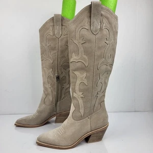 Dolce Vita Samare  Western Cowgirl Light Beige Suede Tall Boots Size 5 - Picture 1 of 17
