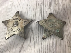 Vtg Lot of 2 Replica 5 Point Star Badges Tribal Police & Virginia City Marshal - Picture 1 of 7